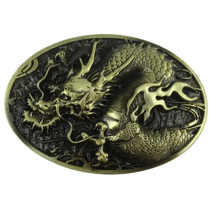 Boucle De Ceinture Dragon - Finition étain Sur Fond Rouge - Taille 3 X 2 Pouces