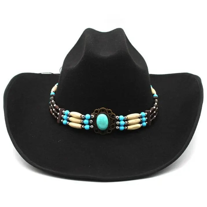 Chapeau Cowboy Feutre Western – Chapeau Cowgirl Unisexe Style Rétro Large Bord – Coton Polyester Respirant