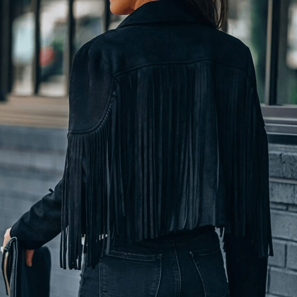 Veste en cuir discount a frange femme