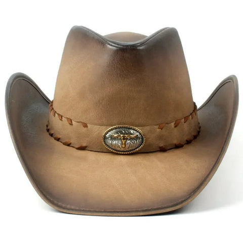 LP0006 Chapeau cowboy country imitation cuir blanc casse homme femme
