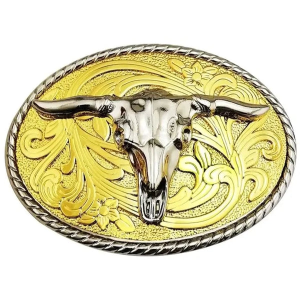 Hommes Argent Métal Boucle Ceinture Mode Texas Long Corne Vache Blanc Hommes Argent Métal Boucle Ceinture Mode Texas Long Corne Vache Blanc