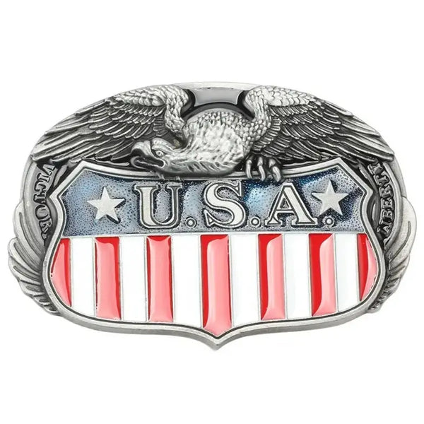 USA ! BOUCLE DE CEINTURE WESTERN, métal argenté, indien et cheval