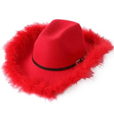 Chapeau de Cowboy Rouge à Fourrure