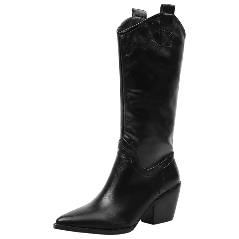 Bottes Cowboy Femme Acme #0610 - Taille 6M, Cuir Noir, Franges Et Pointes Argentées, Occasion