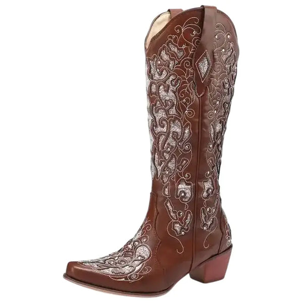 Bottes Cowboy Corral Vintage – Franges, Cloutées – Cuir Marron – Taille 7.5 US