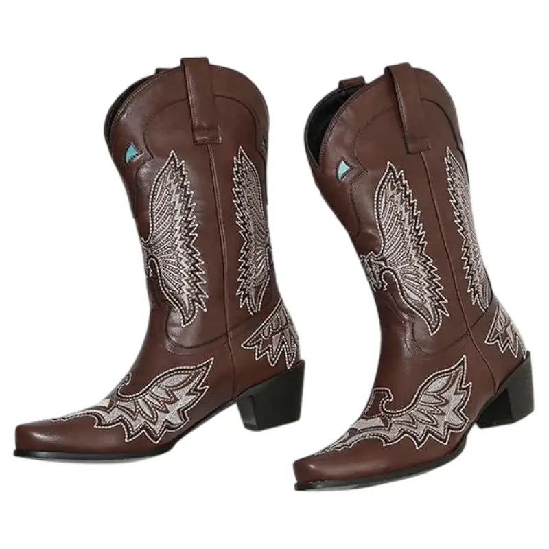 Bottes Santiag Western Femme Vintage Années 90 - Taille 39, Cuir Vert - Occasion Bon état