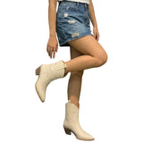 Bottines Cowboy Beiges en Cuir