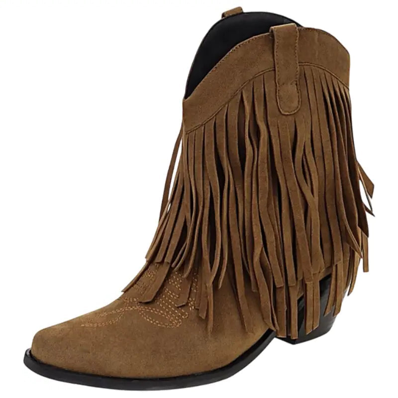 Bottines Chuner à Franges En Daim Beige - Taille US 9 Femme - Style Cheville, Slip-on, Talon Plat