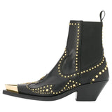 Bottines Style Cowboy Noires avec Rivets Or
