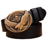 Ceinture Western en Cuir Noir à Boucle Dorée