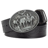 Ceinture en Cuir Motif Western avec Boucle Far West