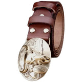 Ceinture Western en Cuir Pleine Fleur avec Boucle Or