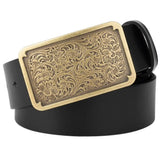 Ceinture Western Femme en Cuir Noir Boucle Dorée 