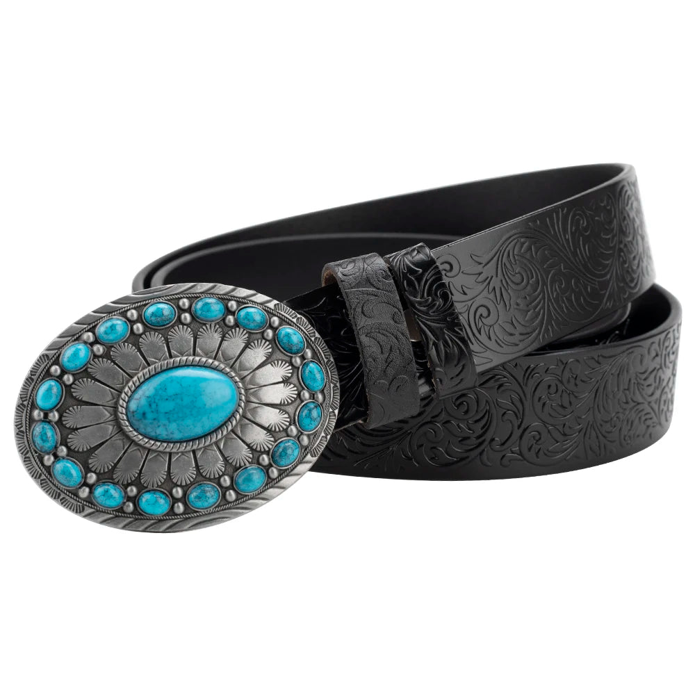 Ceinture Western Bling Avec Pierres Vertes – Taille XL – Cuir Et Peau