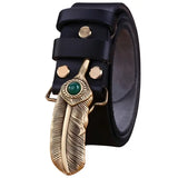 Ceinture Western Style Amérindien avec Boucle en Forme de Plume