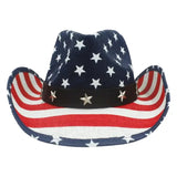 Chapeau de Cowboy Bleu Blanc Rouge en Paille
