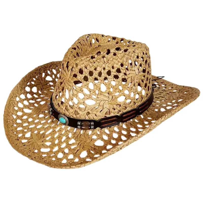 Chapeau Cowboy En Paille Côtière - Style Western/Beach, Taille Unique, 2 Bandes De Rechange