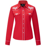 Chemise Country Rouge pour Femme avec Broderies Blanches