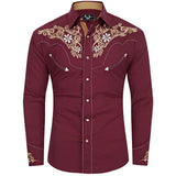 Chemise Cowboy Bordeaux avec Broderies Florales