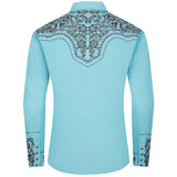 Chemise Style Cowboy Turquoise avec Broderies Florales