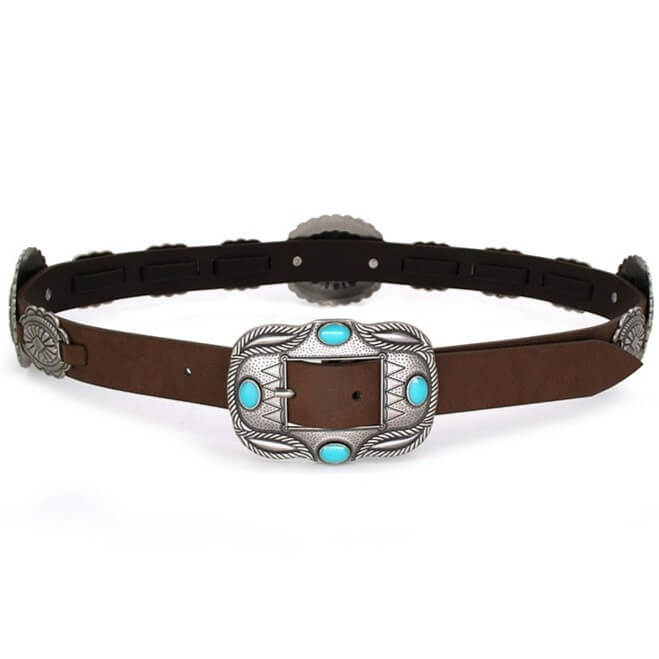 Coiffe Western Ancienne Cuir Avec Rênes Fendues Et Conchos Argentés – Vintage USA