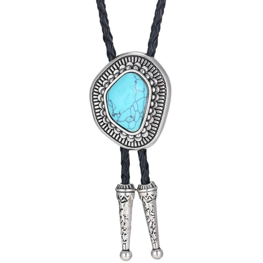 Cravate Bolo, Shape Ronde À La Main Western Cowboy Bola Cravate Turquoise Pendentif Collier
