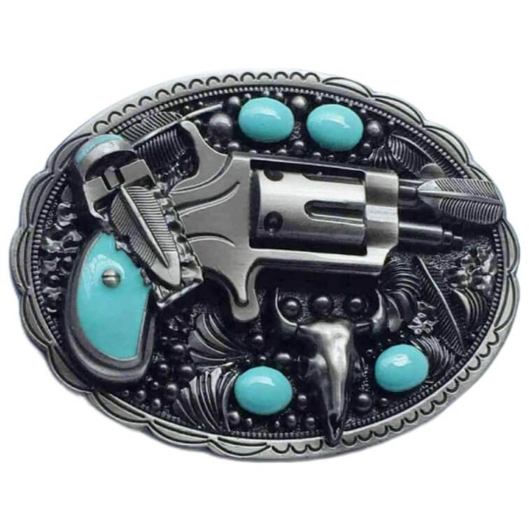 Boucle De Ceinture Western Style Cowboy - Avec Pierre Décorative Au Centre - Couleur Beige - Pour Ceinture 1 Pouce