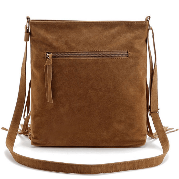 Sac à épaule Femme Atario State Franges Suédé Marron Fermeture Zip Années 2000